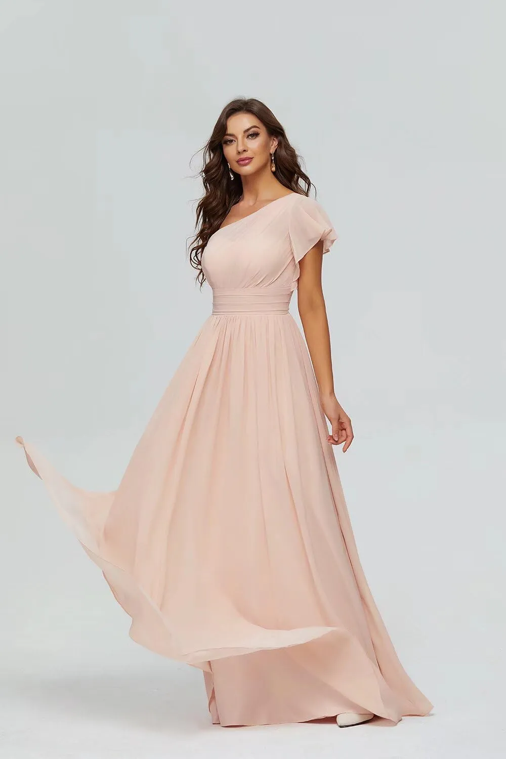 Xijun Women's One Shoulder Bridesmaid Dresses Chiffon Long Bodices Wedding Formal Evening Party Gowns