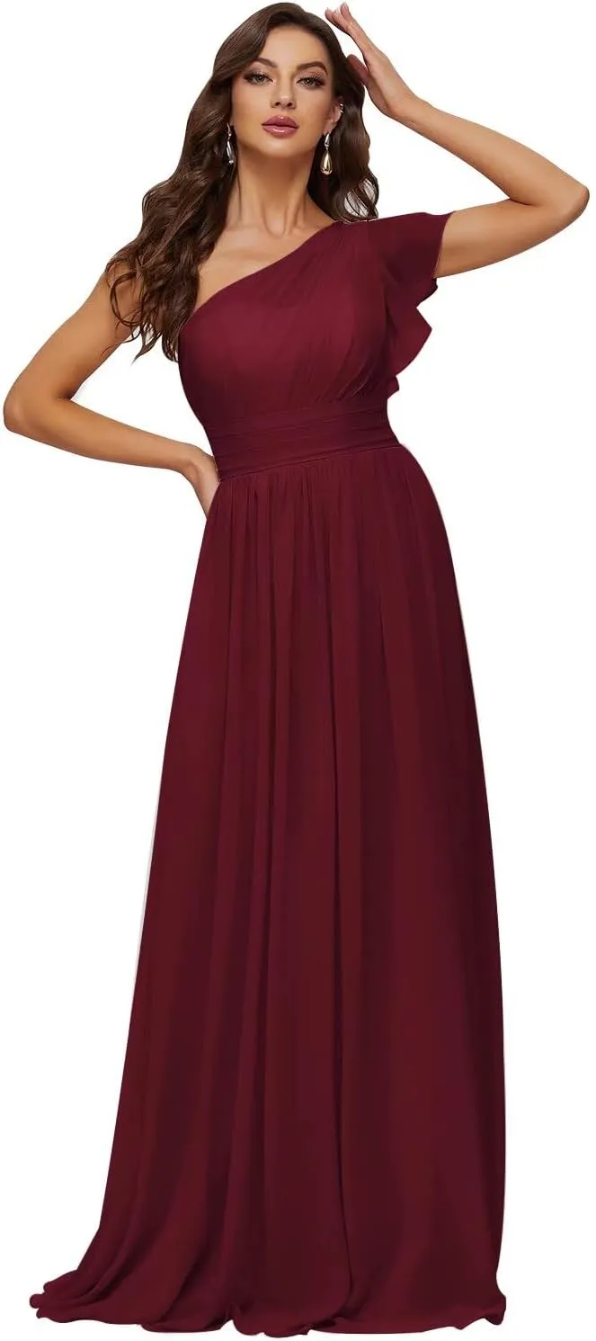 Xijun Women's One Shoulder Bridesmaid Dresses Chiffon Long Bodices Wedding Formal Evening Party Gowns