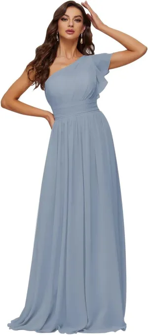 Xijun Women's One Shoulder Bridesmaid Dresses Chiffon Long Bodices Wedding Formal Evening Party Gowns