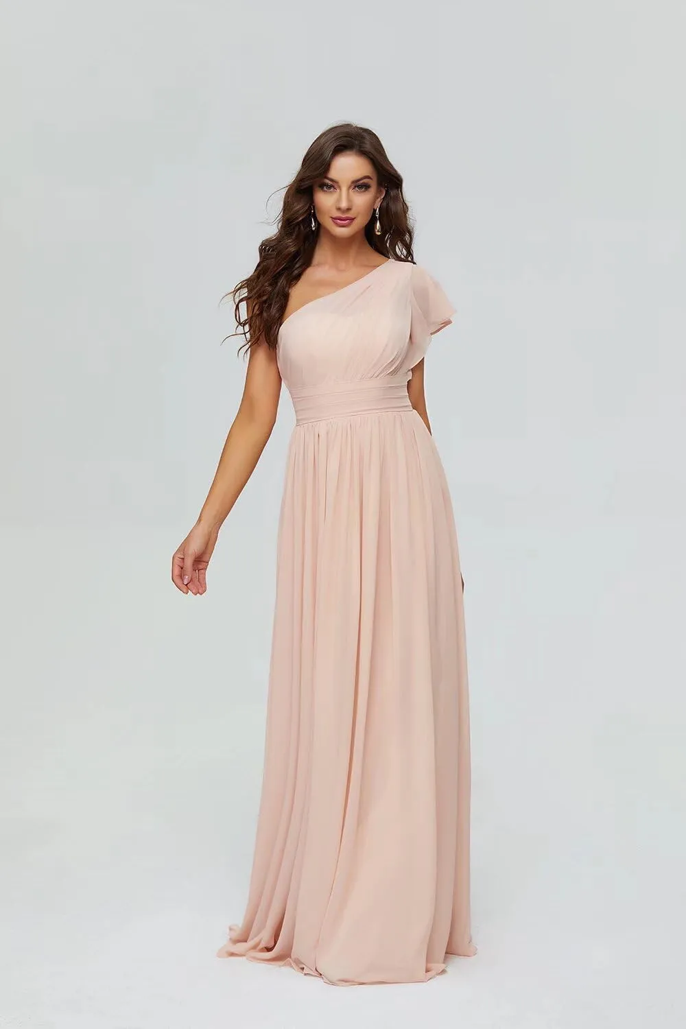Xijun Women's One Shoulder Bridesmaid Dresses Chiffon Long Bodices Wedding Formal Evening Party Gowns