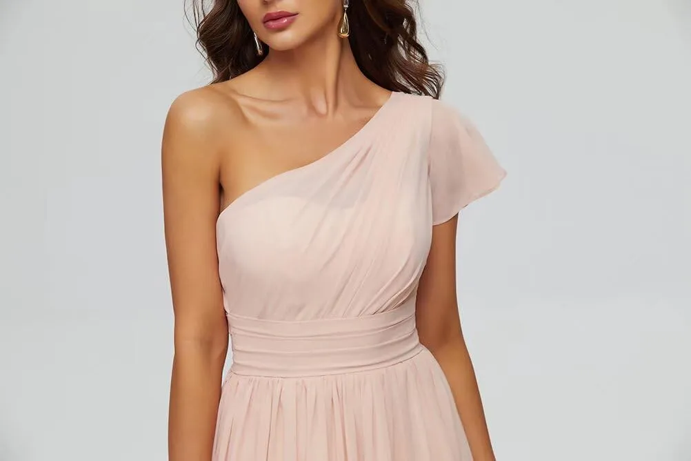 Xijun Women's One Shoulder Bridesmaid Dresses Chiffon Long Bodices Wedding Formal Evening Party Gowns