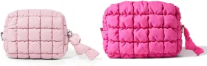 Yarnic Quilted Makeup Bag Cosmetic Bag, Travel Toiletry Bag for Women, Cute Makeup Bag Organizer Black Puffer Makeup Pouch