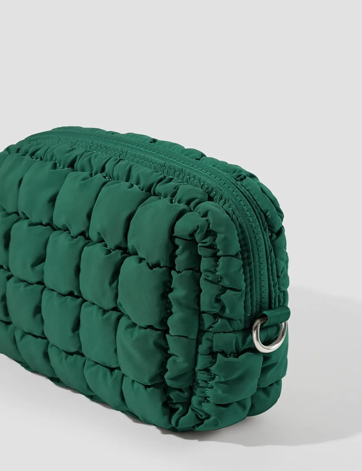Yarnic Quilted Makeup Bag Puffy Cosmetic Bag, Quilt Travel Toiletry Bag for Women, Puff Cute Makeup Bag Organizer Puffer Makeup Pouch Soft(M, Deep Green)