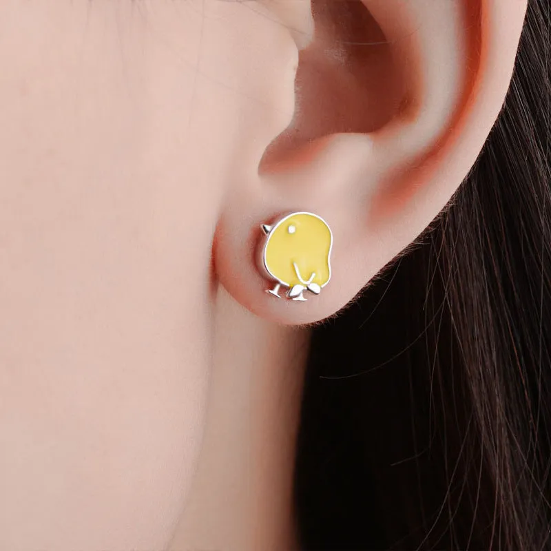 Yellow Chick Silver Studs Earrings for Women