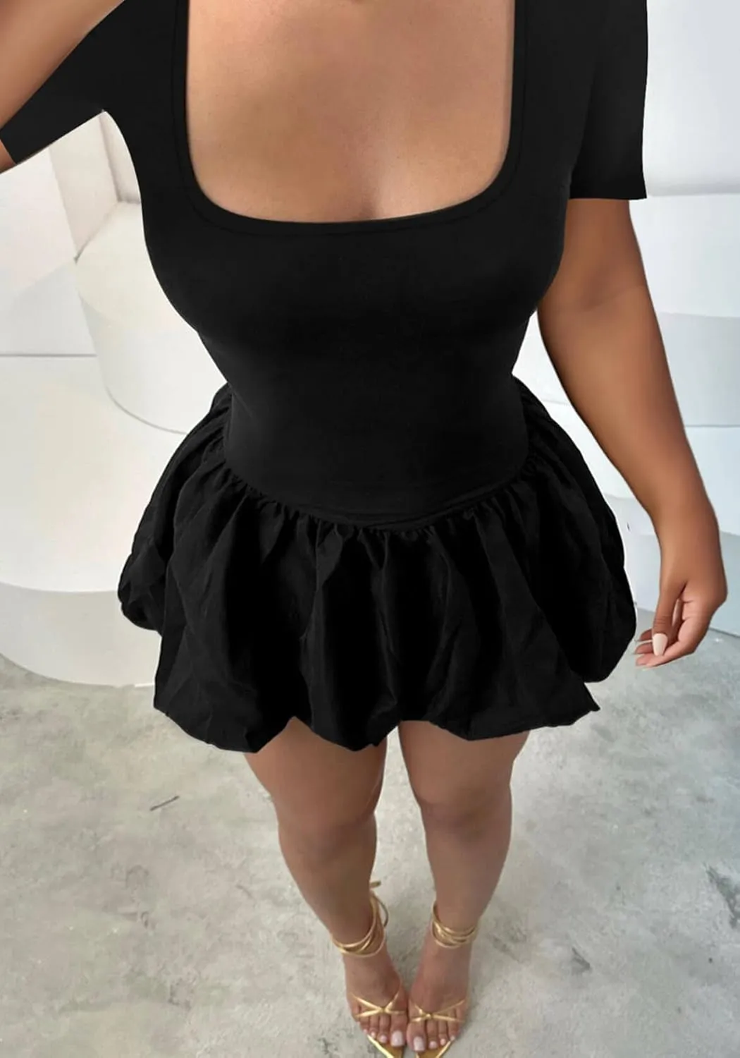YOOTIKO Women Y2k Bubble Mini Dress Party Clubwear Sexy Square Neck Long Sleeve Cute Puffy Dress