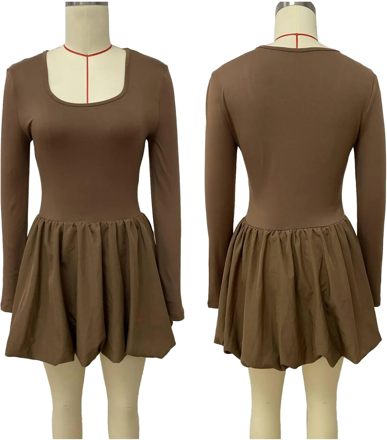 YOOTIKO Women Y2k Bubble Mini Dress Party Clubwear Sexy Square Neck Long Sleeve Cute Puffy Dress