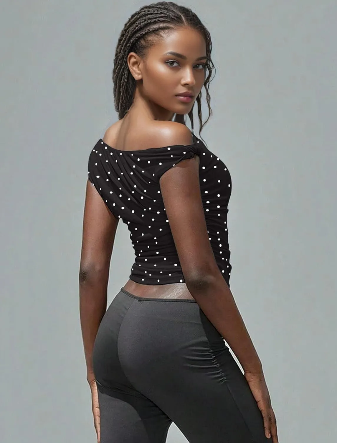 Ythomm Womens Polka Dot One Off Shoulder Crop Tank Tops Asymmetrical Neck Side Ruched Sleeveless Tops Going Out Casual Shirts