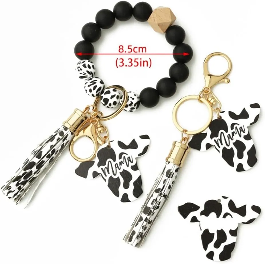 Zcargel Keychain For Women, Bracelet Silicone Key Ring Wristlet With Leather Tassel Bead String Wallet Hanging Keyrings