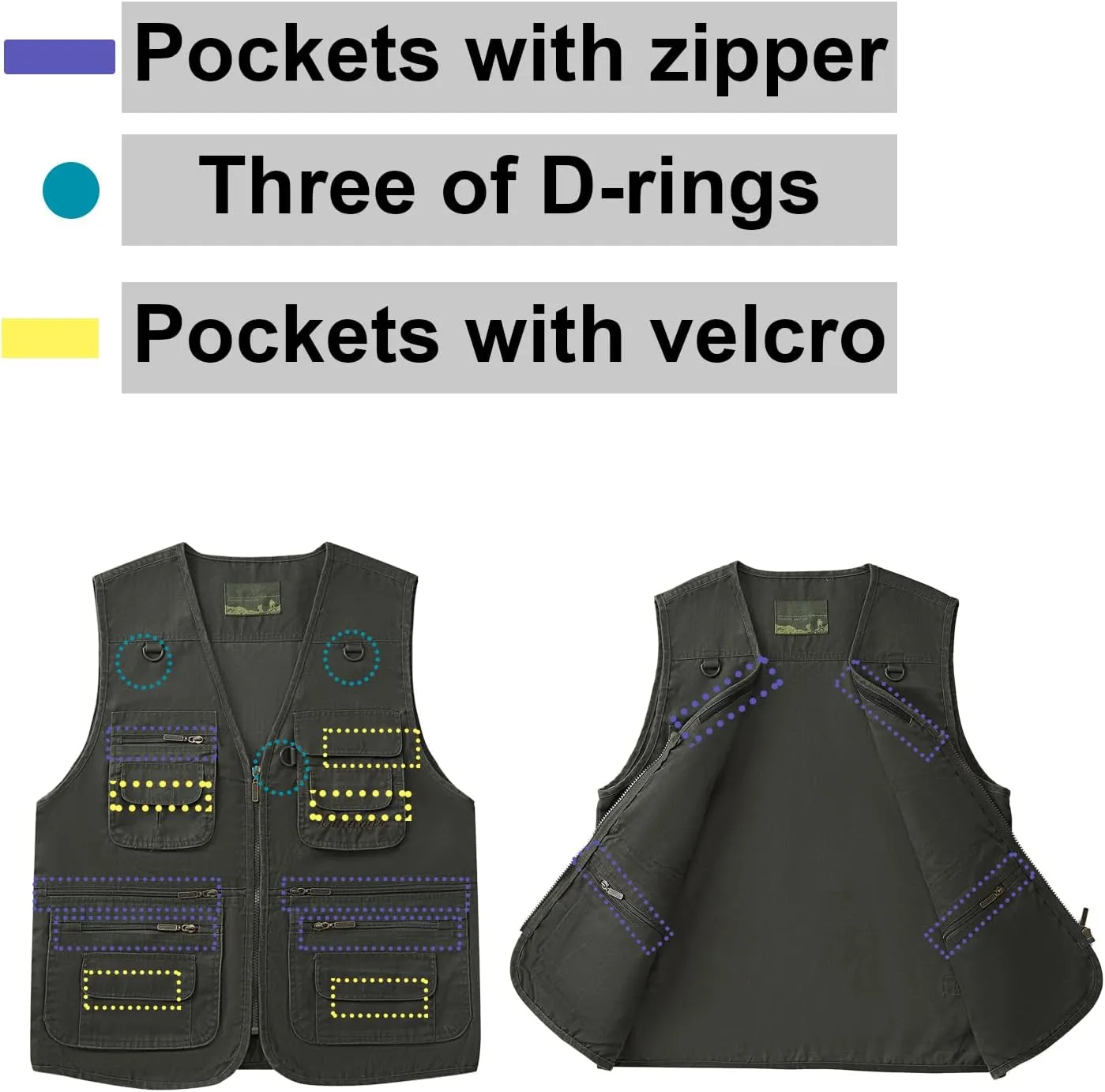 Ziker Men's Fishing Vest Outdoors Travel Work Photography Journalist Cargo Vest Jacket with Multi Pockets
