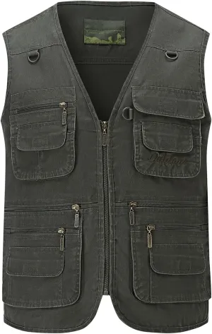 Ziker Men's Fishing Vest Outdoors Travel Work Photography Journalist Cargo Vest Jacket with Multi Pockets