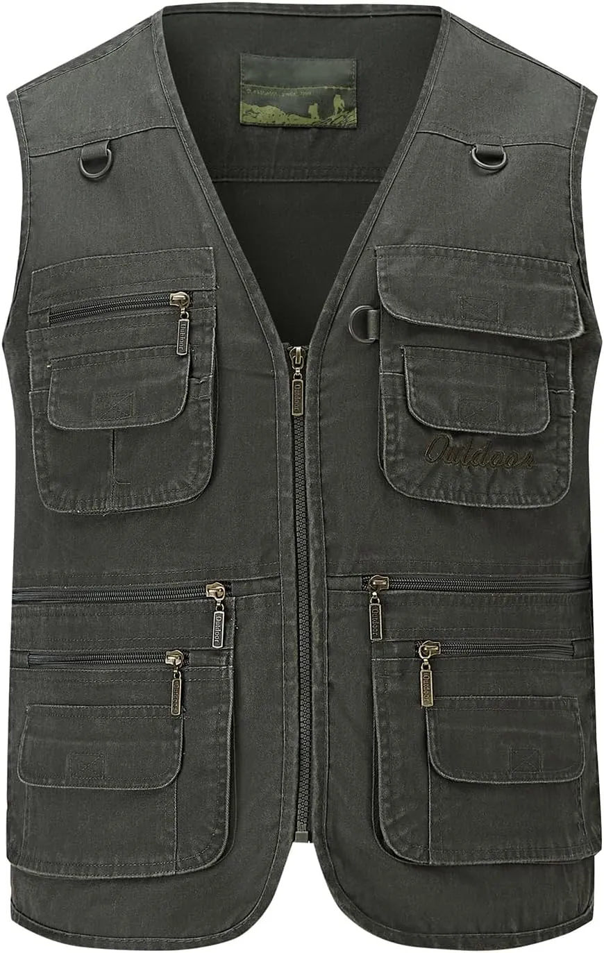 Ziker Men's Fishing Vest Outdoors Travel Work Photography Journalist Cargo Vest Jacket with Multi Pockets