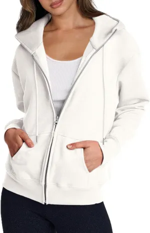 Zip Up Hoodie Women Y2k Long Sleeve Drawstring Hooded Overiszed Sweatshirt Casual Comfy Soft Fall Jackets 2024