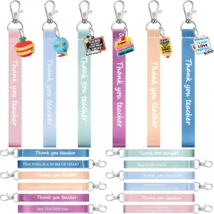 Zomiboo 24 Pcs Teacher Appreciation Gifts Bulk Teacher Wristlet Keychains Inspiring Key Rings with Polyester Webbing Wristbands for Women Men Thank You Gifts