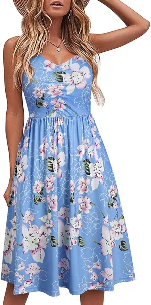 ZWRXW Women Summer Casual Dresses Spaghetti Strap Backless V Neck Sundresses Beach Ruffle A Line Sleeveless Dress