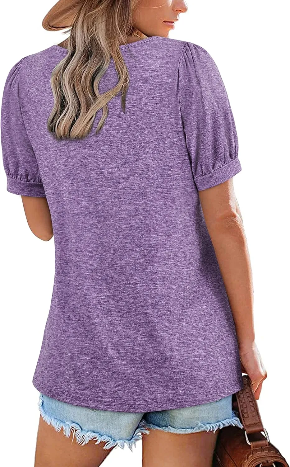 Zwurew Women's Summer Casual Puff Short Sleeve T-Shirts Square Neck Pleated Flowy Trendy Tunic Tops for Leggings S-2XL